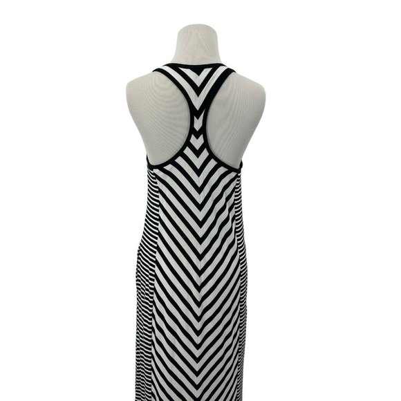 SOMA Weekend Black White Stripe Sz S Soft Jersey Maxi Dress Shelf Bra Racerback - Picture 4 of 14